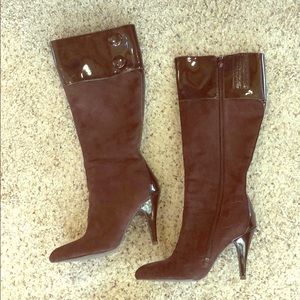“Suede” feel heeled boots